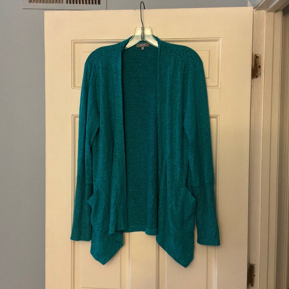 Habitat Lake Blue Open Front Cardigan Sweater Medium NEW Teal Marl Knit Pockets